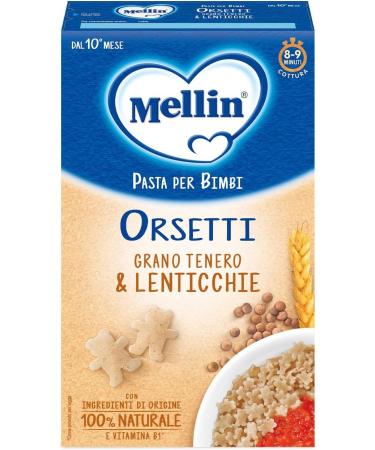 Italian Gourmet E.R. Set of 6 Mellin La Pasta 100% Natural Orsetti with Soft Wheat and Lentils 280g + Italian Gourmet Pulp 400g
