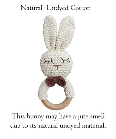 Organic Crochet Teether Rattle - Forest Friends Handmade Amigurumi Bunny Deer Fox on Wooden Ring - Natural Baby Toys - Buy Online on GoSupps.com