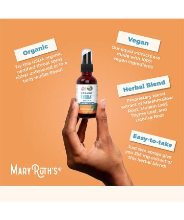 MaryRuth Organics USDA Organic Throat Spray with Mullein Leaf | Marshmallow Root & Licorice Root & Thyme Leaf | 4 Herbal Blend | Non-GMO | Vegan | Gluten Free | 1 Fl Oz | Up to 100 Servings - Buy Online on GoSupps.com