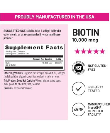 NatureWise High Potency Biotin 10 000 mcg Softgels - Biotin for Hair Growth Women & Men + Skin & Nails Support - Non-GMO USA Manufactured - 120 Softgels 120-Day Supply  - Buy Online on GoSupps.com