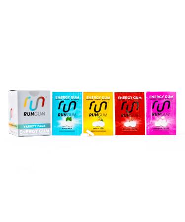 RUN GUM Variety Pack Energy Gum 50mg Caffeine Taurine & B-Vitamins per Piece, 24 Pieces (Pack of 12 Assorted Flavors), 2 Pieces  1 Coffee or Energy Drink, Sugar Free, Zero Calories