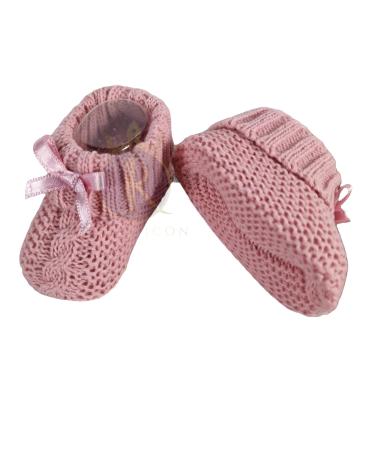 Royal Icon Newborn Baby Boys Girls Booties Baby Booties with Bow Soft Knitted Baby Bootees 0-3 Month Newborn Booties for Babies Ideal for Indoor and Outdoor Use RI354 3 Months Rose Gold
