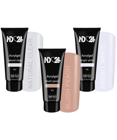 Poly Acrylic Gel Tube Set French - Clear + Blush Peach + Bright White (3 x 30g)