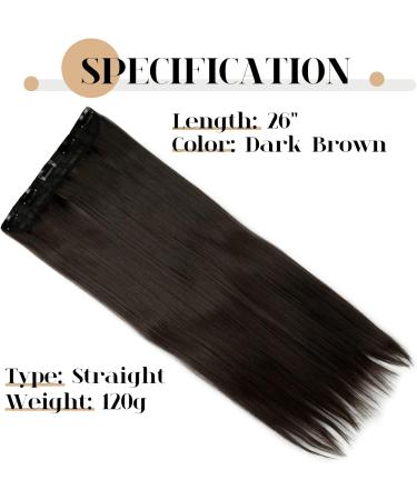 S-noilite Fashion 26 Half Full Head Clip in Hair Extensions Dark Brown - Long Straight Extension 26 Inch - Buy Online on GoSupps.com