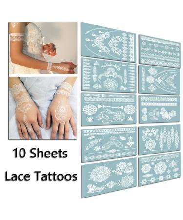 TAFLY Lace White Chains Tattoo Waterproof Body Transfer Tattoos Stickers for Women & Girls -150 Designs Bracelets Necklaces Tribe Totem Wing etc