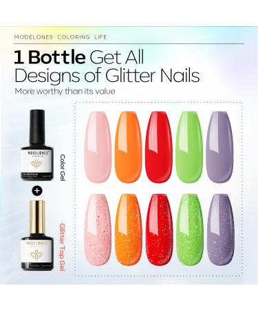 Modelones Iridescent Silver Glitter Gel Top Coat - Long Lasting Sparkly Finish | 10ml Soak Off Rainbow Shimmer Nail Polish - Nail Art Manicure - Buy Online on GoSupps.com