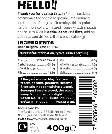Gorilla Food Co. Oregano Dried - 400g - Buy Online on GoSupps.com
