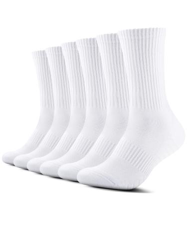 TUUHAW Tennis Socks Men Women (6 Pairs) Sports Socks Padded Running Socks Black White Gray 39-42 6x White
