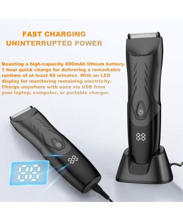 Favrison Men's Pubic Hair Trimmer - All-in-One Waterproof Body Groomer with Ceramic Blade LED Display & Recharge Dock - Buy Online on GoSupps.com