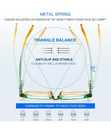 Amorays Oversize Square Vintage Reading Glasses for Men & Women - Anti-Blue Light Presbyopia Readers Zipper Spring Frame - Model 6561 New +1.00 Yellowish Green - Buy Online on GoSupps.com