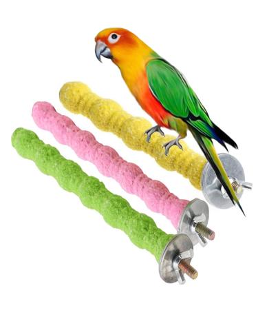 kathson Bird Perch Parrot Stand Cage Accessories Natural Wooden Stick Paw Grinding Rough-surfaced Chew Toy for Cockatiels,Cockatoo,Lorikeet,Conure,Parakeet 3 Pack (Random Color) 3PCS