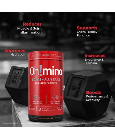 Oh!mino Essential Amino Acids Supplement Caffeinated Capsules All 9 EAAs BCAAs The Perfect Amino for Workouts Amino Energy and to Build Muscle and Recover Faster Caffeinated 180 Count (Pack of 1) - Buy Online on GoSupps.com