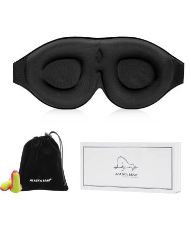 ALASKA BEAR Sleep Mask with Molded Eye Cups for Women and Men, Nose-Contoured 3 D Ultra-Plush Soft Blackout Eye Mask Zero Pressure on Eyelids & Eyelashes, Earplugs Set, Black
