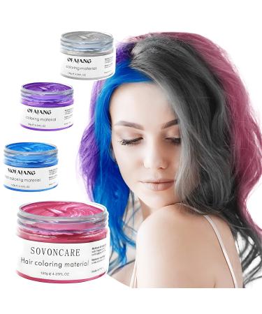4 Colors Temporary Hair Color Wax - Pink Purple Gray Blue | Professional Styling Cream for Men Women & Kids - Perfect for Parties Cosplay & Halloween - Buy Online on GoSupps.com