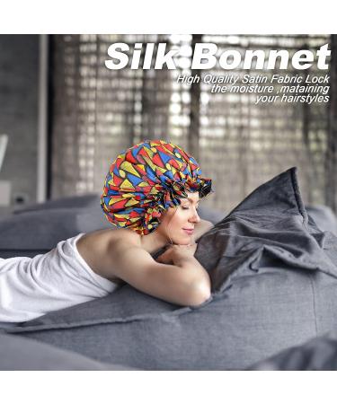 Janmercy African Satin Bonnet Set - 4 Pieces | Extra Large Double Layer Sleep Cap for Women & Girls | Adjustable Buckle | Reversible Night Hair Bonnets - Buy Online on GoSupps.com