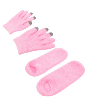 FRCOLOR 1 Set Moisturizing Gel Socks Gloves Hard Feet Rough Heel Hand Socks Gloves Set Full Finger Softening Gloves for Women Ladies Pink