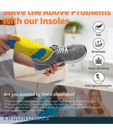 DynWalker Gel Heel Cushion Pads - Memory Foam Arch Support Insoles for Active Sport Shoes - Shock Absorption & Plantar Fasciitis Relief - Men Shoe Inserts (Size L, 1 Pair) - Buy Online on GoSupps.com