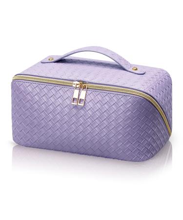 Large Capacity Travel Makeup Bag Portable Cosmetic Toiletry Bag Wash Bag with Knitting Design Multifunctional Waterproof Storage Bag with Compartments for Women Girls (Purple)