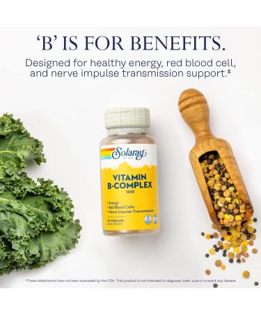 Solaray Vitamin B Complex 100 mg - Complete B Complex Vitamins for Women & Men with Folic Acid B6 B12 Biotin & More Energy Supplement Nerve Support - 50 Vegan Capsules - Buy Online on GoSupps.com