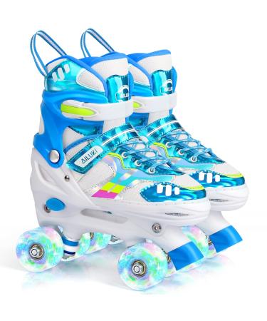 Roller Skates for Girls and Boys,4 Size Adjustable Kids Toddler Roller Skates with Light up Wheels for Toddlers Children Outdoor Indoor Blue Small(10-13C)