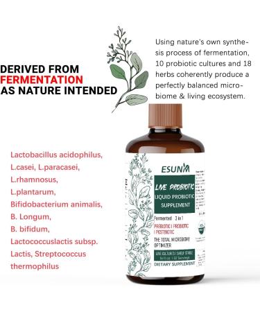 ESUNM 3-in-1 Liquid Probiotic Complex with Prebiotics Probiotics & Postbiotics - Features 10 Clinical Strains + 18 Organic Fermented Herbs - Complete Gut & Microbiome Support for Men & Women (16 oz) - Buy Online on GoSupps.com