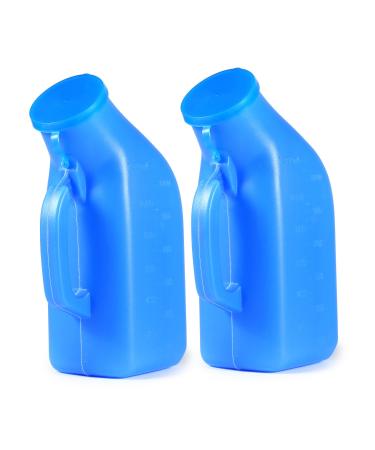 ONEDONE Male Urinals with Lid 40oz./1200mL Urinals for Men Portable Urinal Pee Bottles for Hospital Home Bedside (Blue)-2Pack