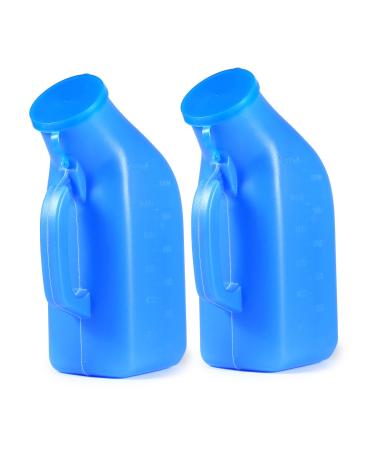 ONEDONE Male Urinals with Lid 40oz./1200mL Urinals for Men Portable Urinal Pee Bottles for Hospital Home Bedside (Blue)-2Pack