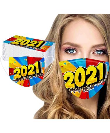 ZQP 50PCS Happy New Year Face_Mask for Women Men 2021 Disposable Breathable 3 Ply Filter Face Protective Balaclava Mouth Dustproof Anti-Droplets Face Scarfs Bandanas for Adults Goodbye 2020 - Buy Online on GoSupps.com