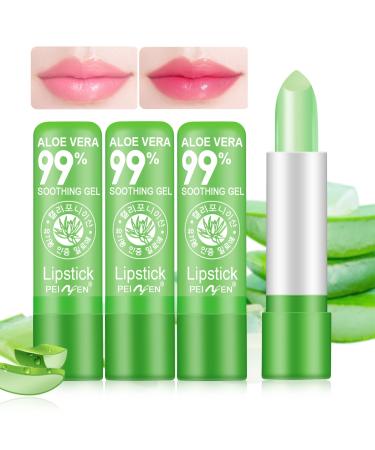 3 pieces aloe vera lipstick - temperature lipstick magical temperature color change lip balm long -lasting moisturizing lip care Crystal jelly lipstick 3PCs aloe vera lipstick