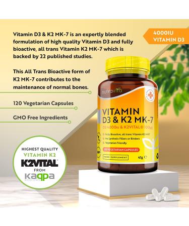 Max Strength Vitamin D3 4000 IU & Vitamin K2 100ug MK7 - 120 Capsules, Immune Support - UK Made - Buy Online on GoSupps.com
