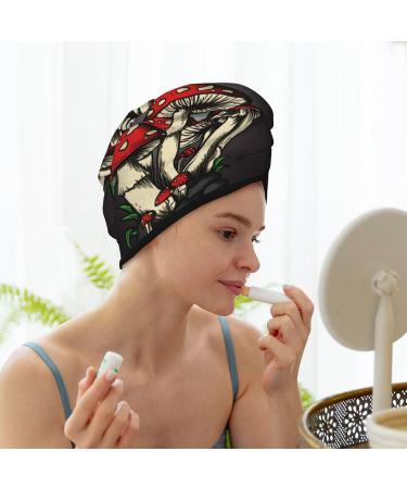 Red Mushrooms Hand Painted Microfiber Hair Towel - Soft Super Absorbent Coral Velvet Wrap for Long Curly & Thick Hair - Buy Online on GoSupps.com