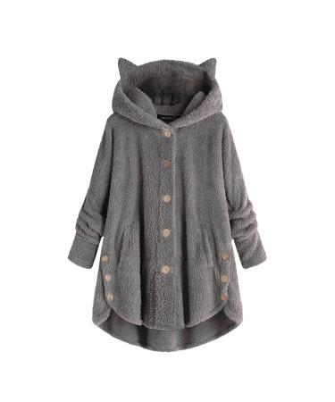 Hanxiulin plush jacket oversize warm lined fleecemantel fleece jacket ladies long -sleeved stand -up collar upper clothing long thick light outdoor hooded tops premium coat xxl dark gray