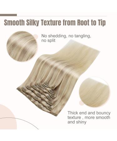 FSHINE Real Hair Clip In Extensions - 60cm Ash Blonde to Medium Blonde Balayage 120g Remy Hair 7 Pcs for Effortless Volume & Style - Perfect for Holiday Looks - Buy Online on GoSupps.com