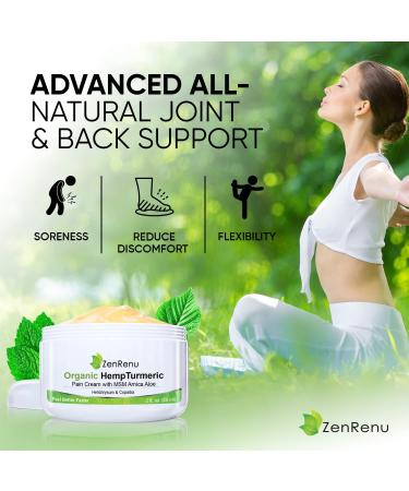 ZenRenu Organic Hemp Cream 4 oz - MSM Turmeric Arnica - Made in USA - Premium Hemp Oil - Buy Online on GoSupps.com