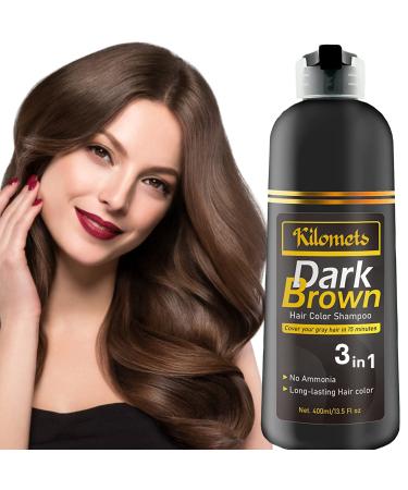 KILOMETS Dark Brown Hair Dye Shampoo 400ml- 100% Grey Coverage in Minutes - Ammonia Free Hair Color Shampoo Gray Silver Hair- Instant Coloring At Home Gift for Her for Him 13.5 Fl Oz (Pack of 1) - Buy Online on GoSupps.com