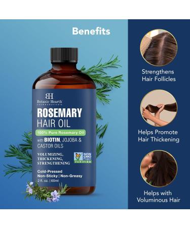 Buy Botanic Hearth 100% Pure Rosemary Oil for Hair Growth | Biotin Infused Hair Treatment | Nourishing & Volumizing with Jojoba & Castor Oil | Non-GMO - 2 fl oz - Buy Online on GoSupps.com