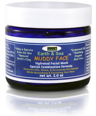 MUDDY FACE (Earth & Sea) Pre-Mixed (Hydrated) Spa Quality Facial Clay Mud Detox Mask Organic Aloe Vera Grapeseed Oil Vit. C Kelp & Spirulina Seaweed Minerals Kaolin & Bentonite Clay 2.5 oz Jar