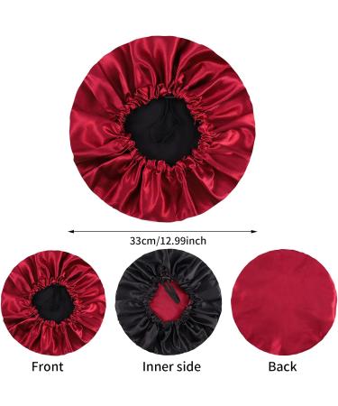Fuyamp 2 Packs Satin Sleep Cap Adjustable Silky Sleep Bonnet for Women Long Curly Hair Double-Sided Waterproof Satin Hair Cap Extra Large Sleep Satin Bonnet for Women Girls Sleeping Black+Rose Red - Buy Online on GoSupps.com
