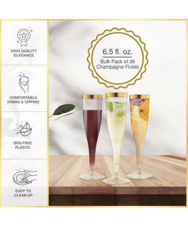 36 Gold Rim Plastic Champagne Flutes - Disposable Mimosa Glasses for Brunch Decor - Buy Online on GoSupps.com