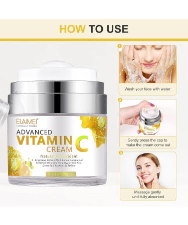 Vitamin C Face Cream with Hyaluronic Acid & Vitamin E Natural Anti Aging & Wrinkle Day & Night Face Moisturiser for Women and Men Boost Skin Collagen Brighten Hydrate and Plump Skin - Buy Online on GoSupps.com