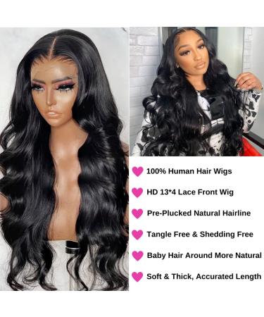 28 Inch Body Wave Lace Front Human Hair Wig 180 Density | HD Transparent Lace, Pre Plucked, Bleached Knots | Black Women's Glueless Wig - Buy Online on GoSupps.com