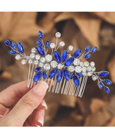 IYOU Women Bridal Hair Comb Blue Flower Hair Piece Party Wedding Hair Accessories for Bride and Bridemaids