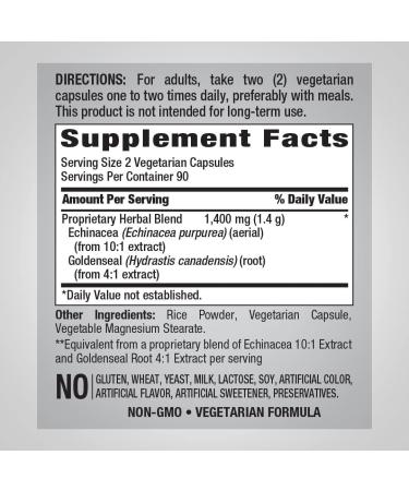 Piping Rock Echinacea Goldenseal Capsules 1400mg - 180 ct | Herbal Supplement Concentrated Extract | Vegetarian, Non-GMO, Gluten-Free - Buy Online on GoSupps.com