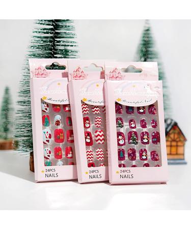 YOXIER 24Pcs Christmas Kids False Nail Press on Nails Kids Fake Nails Snowflakes Snowmen Santa Xmas Artificial Nail Tips for Girls Kids 5 - Buy Online on GoSupps.com