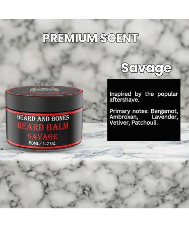 Beard and Bones 50ml Beard Balm for Men - Shea Butter, Jojoba Oil, Almond Oil - Savage Scent - Buy Online on GoSupps.com