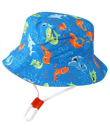 XYIYI Kids Bucket Hat Adjustable Sun Hats Breathable Beach Hat for Boys Girls 4-8 Years Light Blue Shark