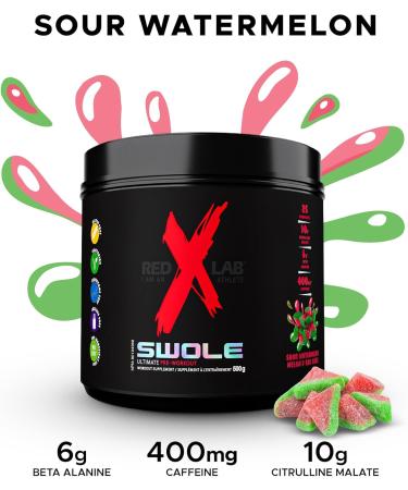 Red X Lab Swole Pre-Workout Powder Pumps & Strength Extreme Intensity Hyper Concentrate Citrulline Malate 2:1 Beta Alanine For Men & Women 25 Servings (Sour Watermelon 500g) Sour Watermelon 500 gram - Buy Online on GoSupps.com