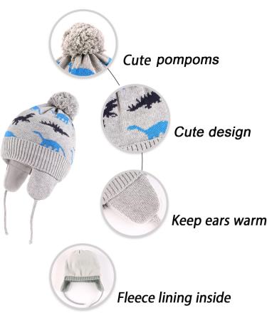 LANGZHEN Toddler Winter Hat - Fleece Lined Knit Cap for Baby Boys Girls 6-12 Months - Grey-Blue Dinosaur Design - Buy Online on GoSupps.com