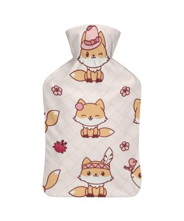 Hot Water Bottle With Lid Fox Pattern Rubber Hot Water Bag For Pain Relief Cramps Foot Warmer Hot And Cold Therapy