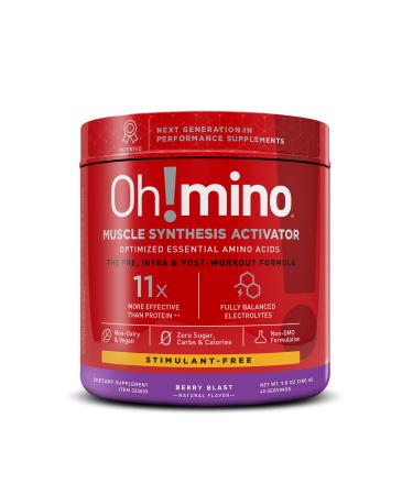 Oh!mino Sugar-and-Stimulant-Free Pre Workout Powder, Amino Energy Blend, Intra Workout or Post Workout Recovery Drink, Muscle Synthesis Activator, Berry Blast, 280 g, 40 Servings - Oh!Nutrition